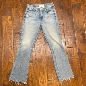 MOTHER The Outsider Flood Fray Size 27 Light Blue Flare Jeans with Frayed Hem